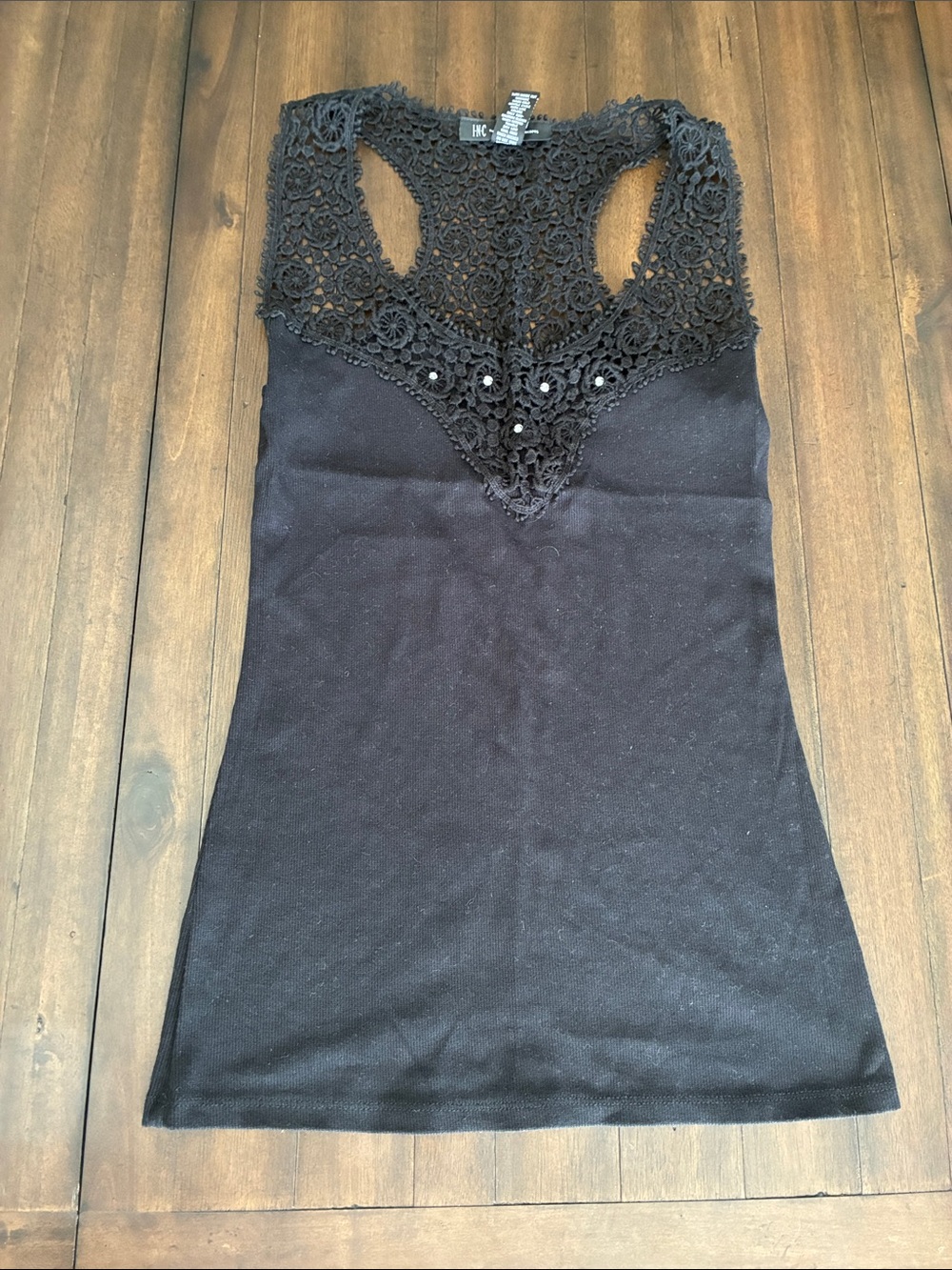 INC International Concepts Black Crochet Lace-Trim Tank